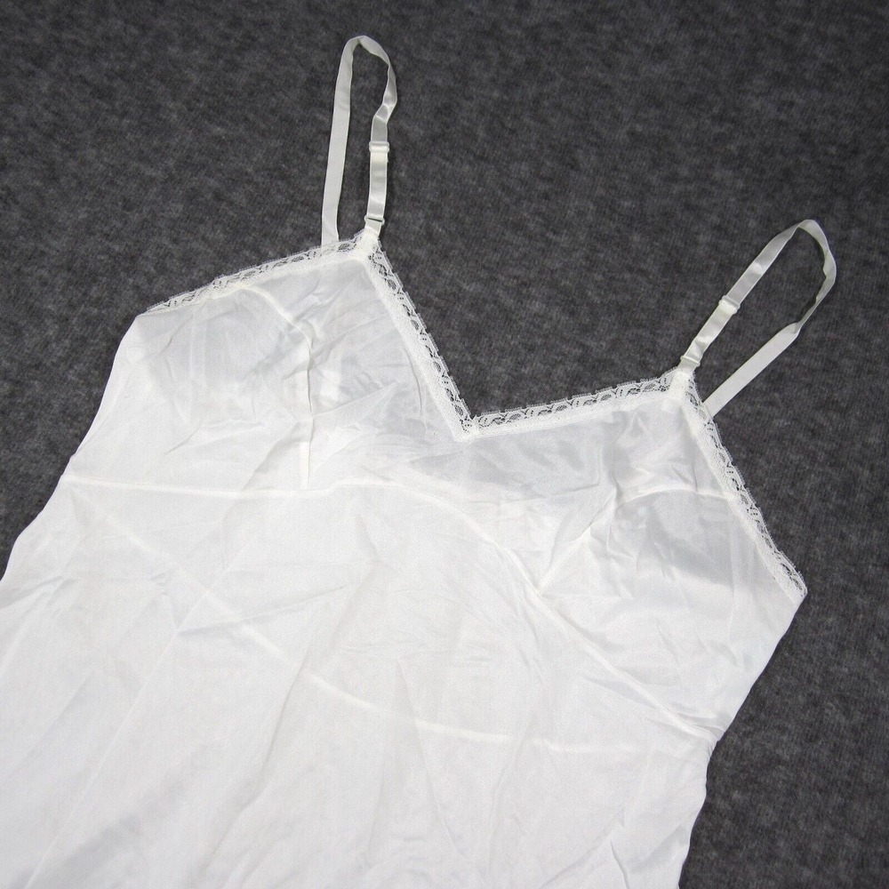 Vtg Adonna Full Slip Dress Womens 14 White Lace Trim Midi Nightgown USA Made‎